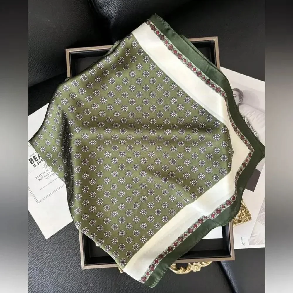 Olive Green Patterned scarf N1287